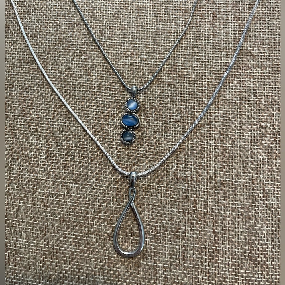 Two Lia Sophia Silver Necklaces with Blue Accents